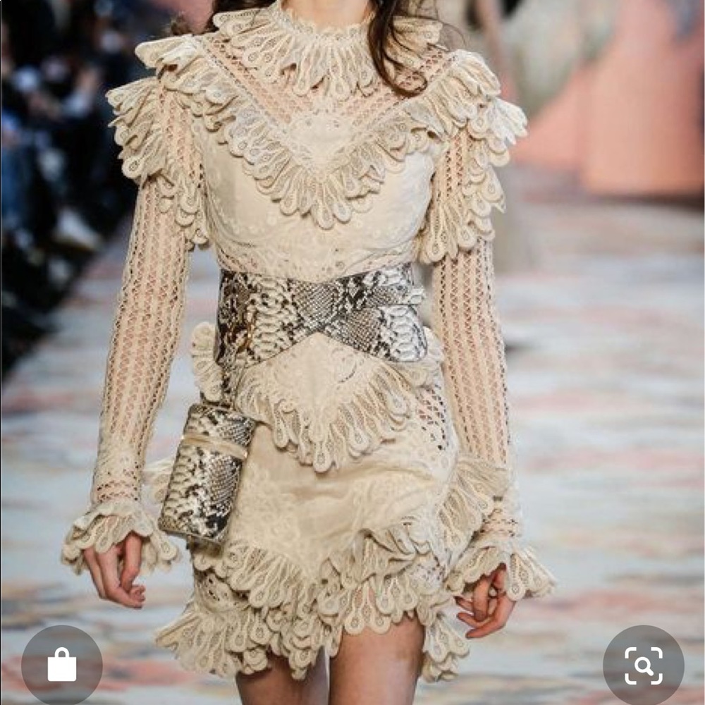 Beige Long Sleeve Lace Mini adress
